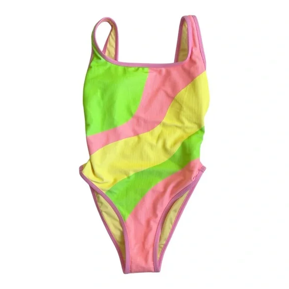 NWOT LainSnow Neon Waves Ocean Isle One Piece - Picture 1 of 5